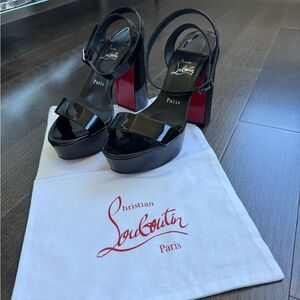 Christian Louboutin Movida Sabina Black Patent Leather Platform Heels Sz 38